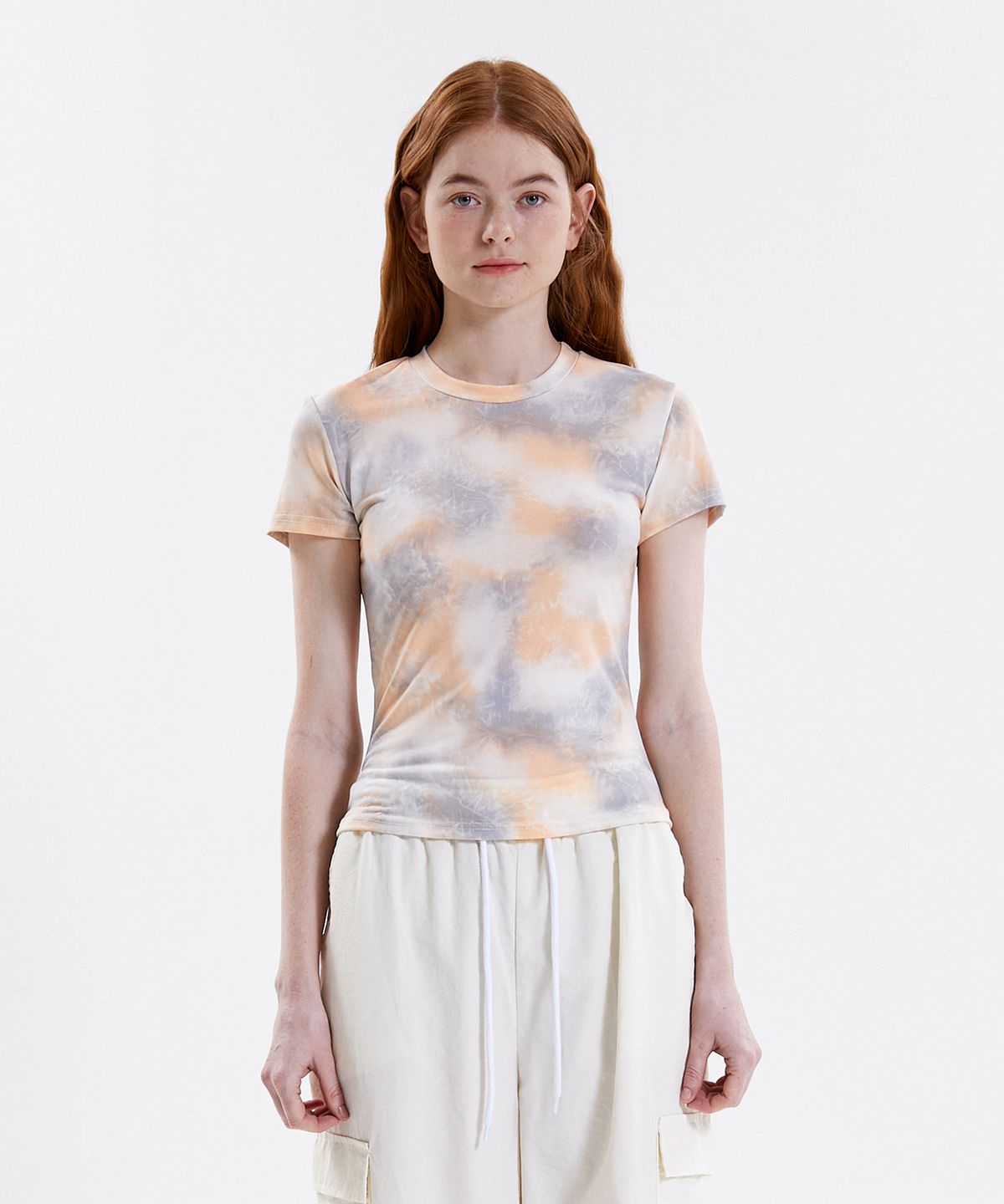 핑크파인애플(PINK PINEAPPLE) TIE DYE TIGHT T.SHIRT_ORANGE