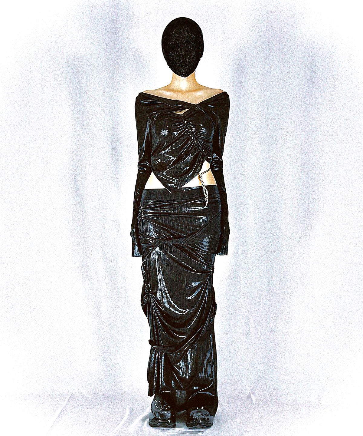 메조쿤스트(MEZZOKUNST) metal warp turn skirt - black