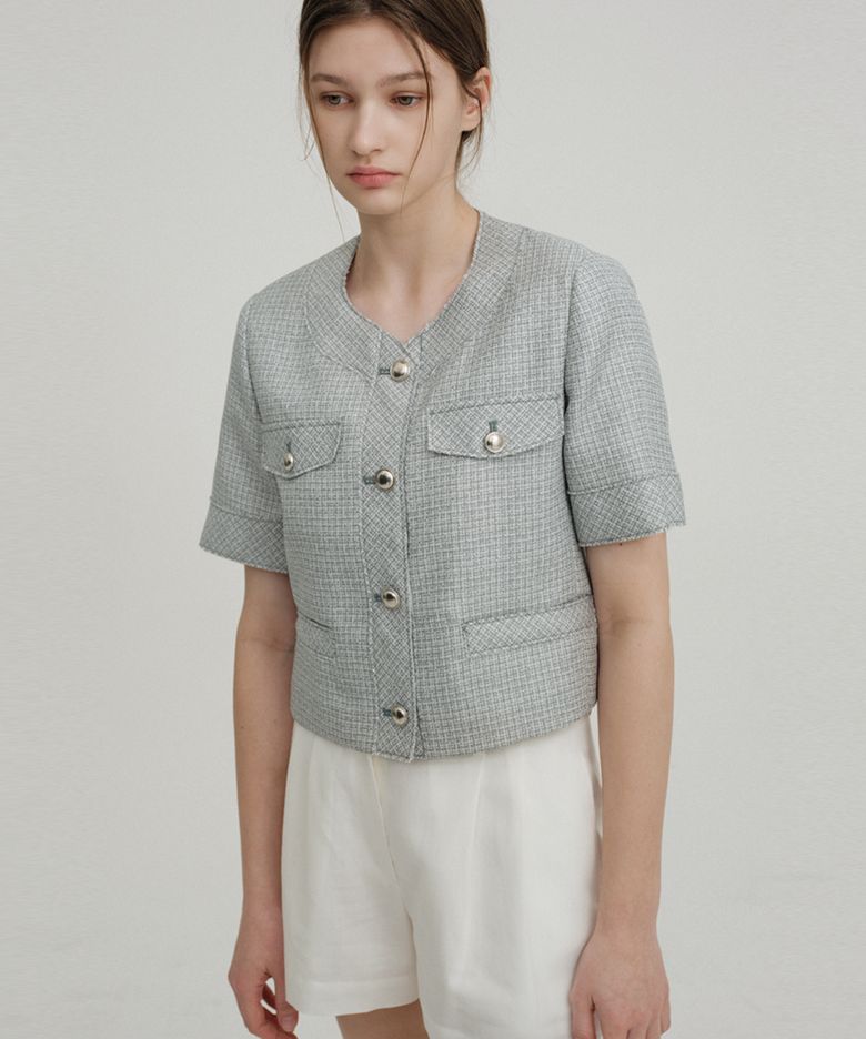COLLARLESS TWEED JK (MINT)