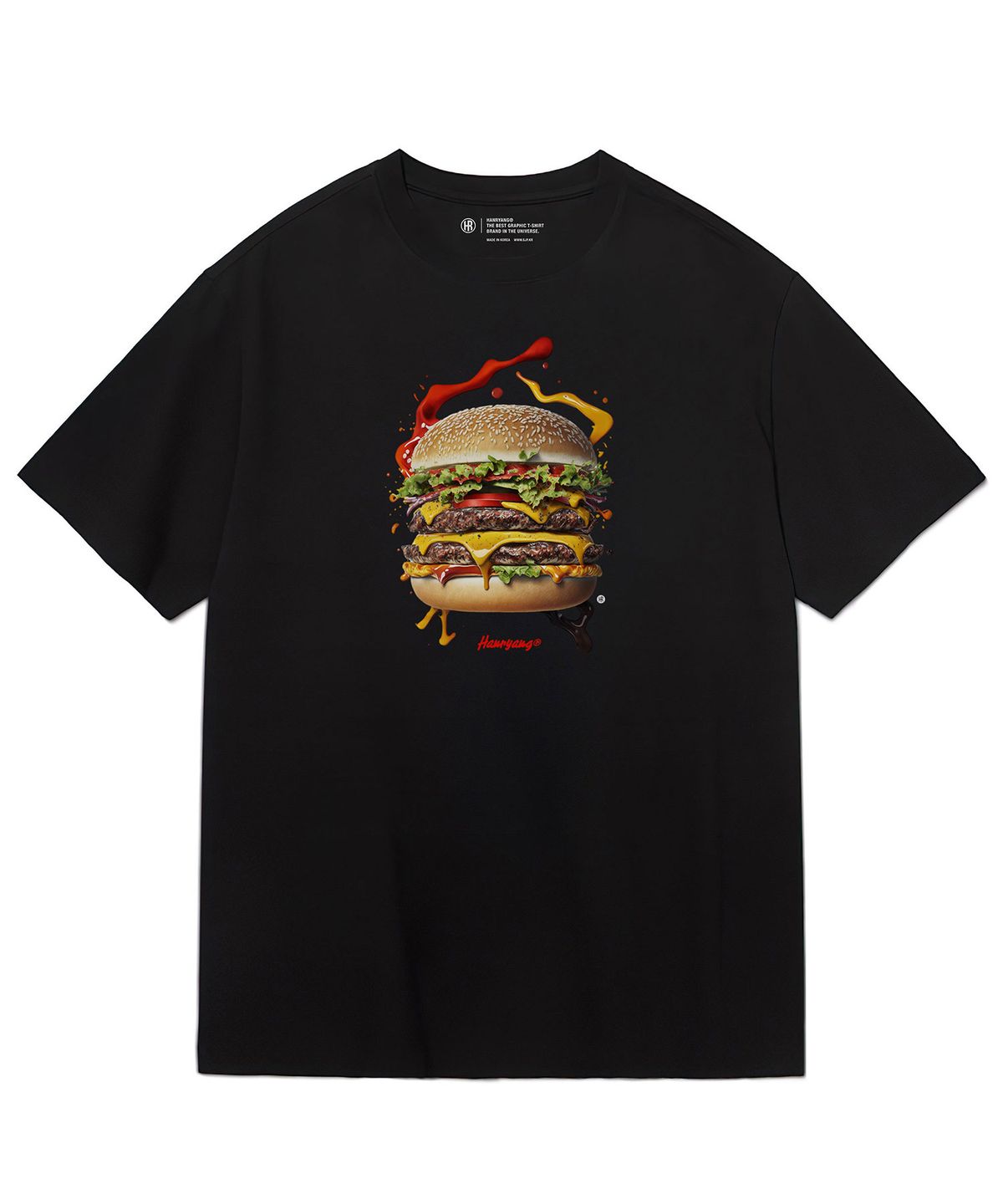 한량 컬렉티브(HANRYANG COLLECTIVE) HR® exciting day of delicious hamburger 햄버거 블랙 반팔 티셔츠