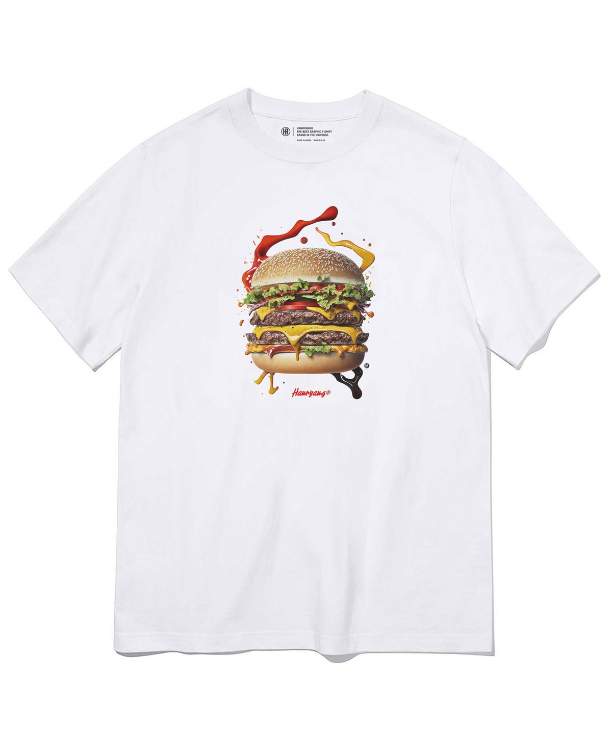한량 컬렉티브(HANRYANG COLLECTIVE) HR® exciting day of delicious hamburger 햄버거 화이트 반팔 티셔츠