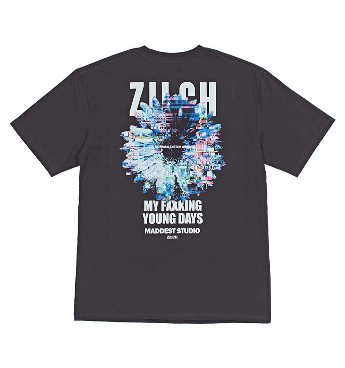 질츠(ZILCH) 노이즈 플라워 반팔 티셔츠 차콜