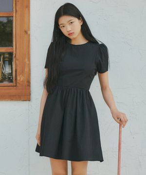 A3455 컷아웃 셔링 원피스_Black