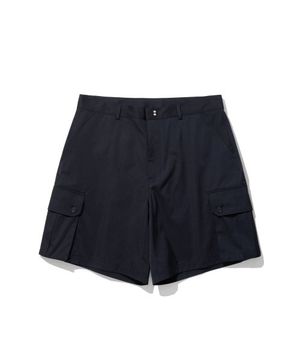 Convertible wide Cotton-Twill Cargo shorts Navy