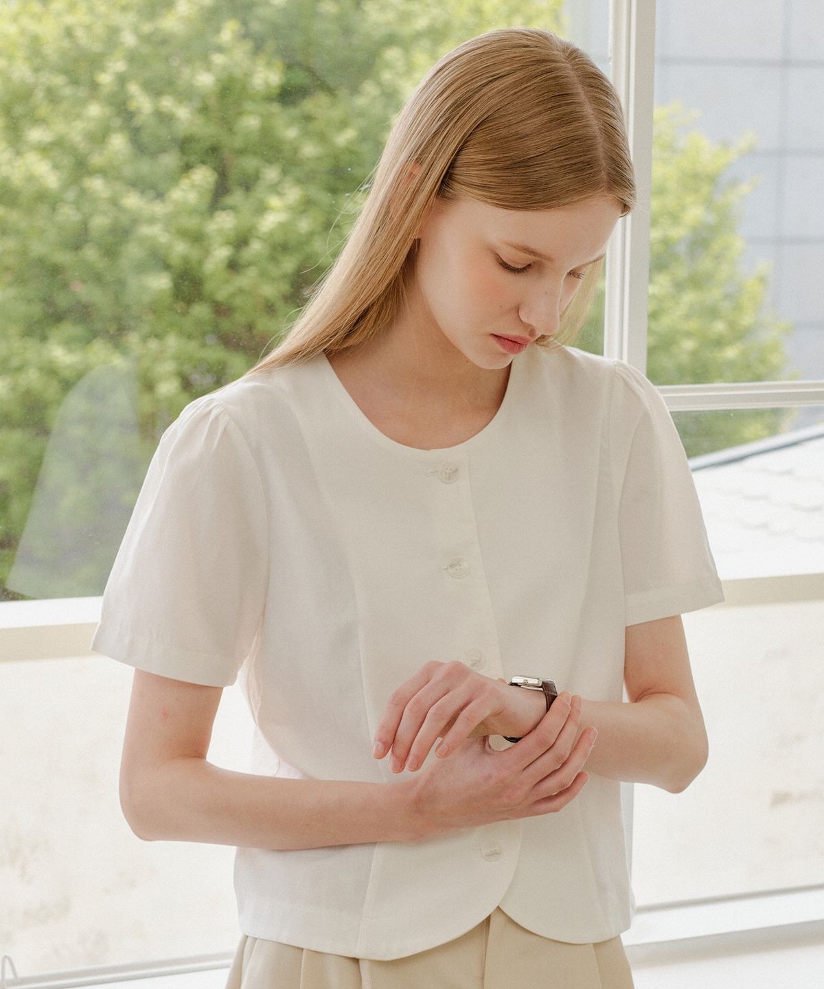엽페(YUPPE) LINEN ROUND SHIRT_WHITE