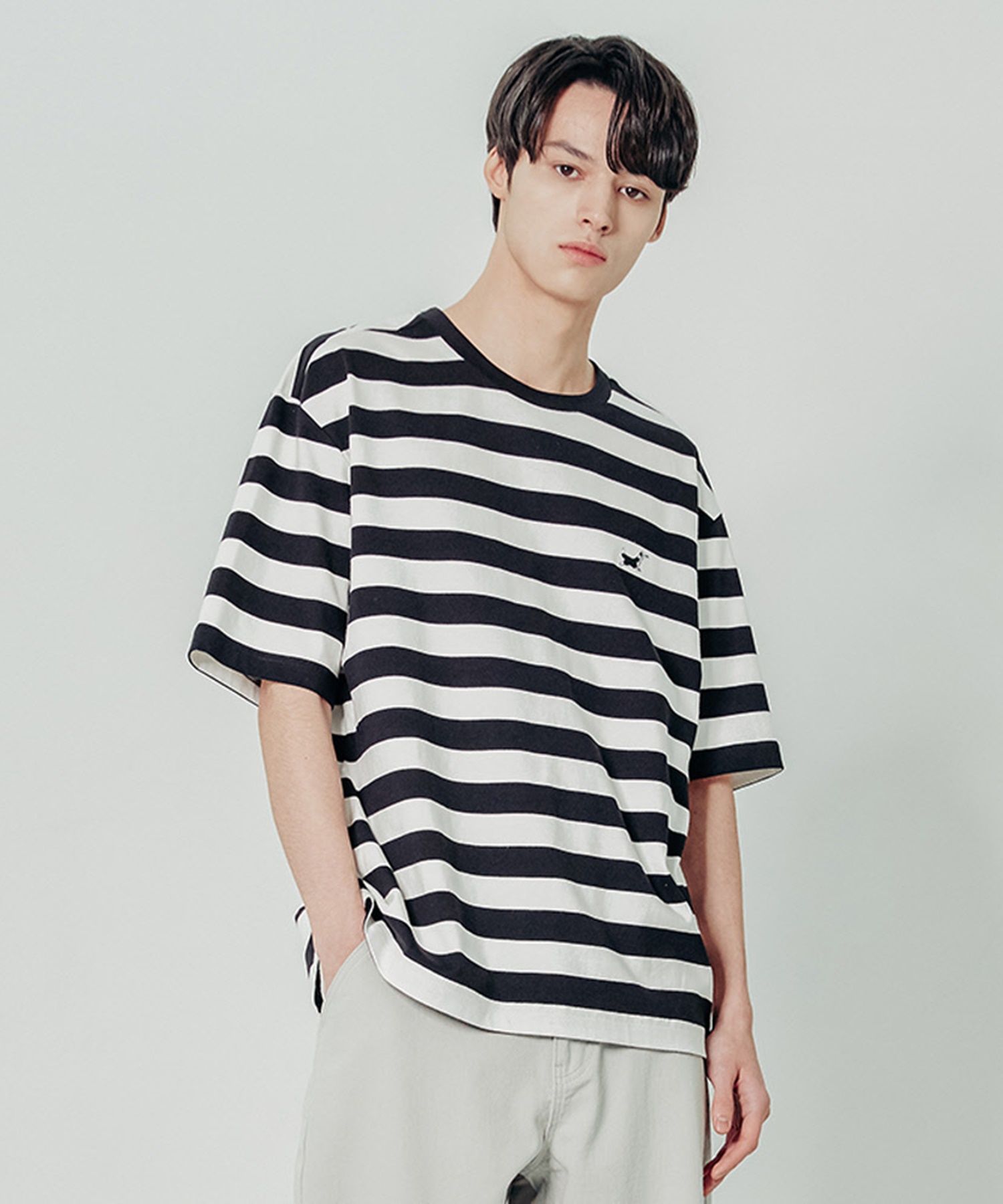 リズム メンズ シャツ トップス Vintage Stripe Short Sleeve T-Shirt 80～90s イタリア製 BROMLEY ブロムリー 襟切替 パッチワーク風 マルチ