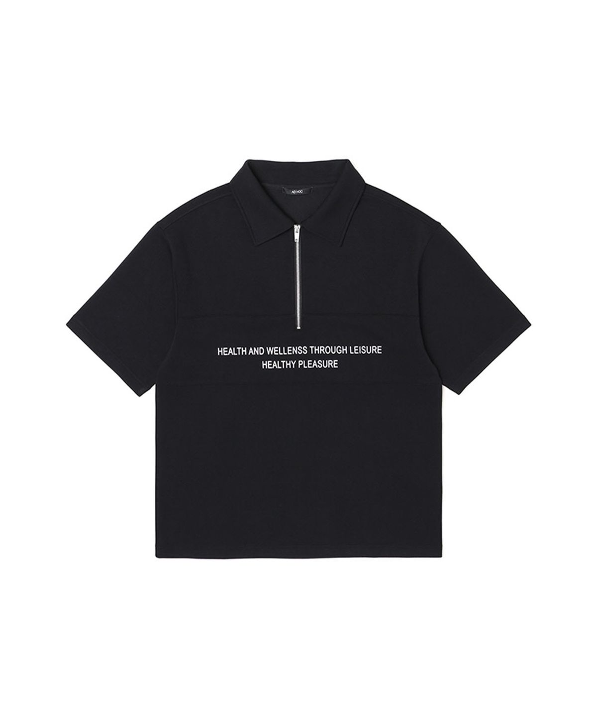 애드호크(ADHOC) 반집업 카라 자수 티셔츠 (BLACK) (HZ5ST81-39)