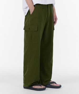 와이드 프런트 포켓 썸머 카고 팬츠 카키