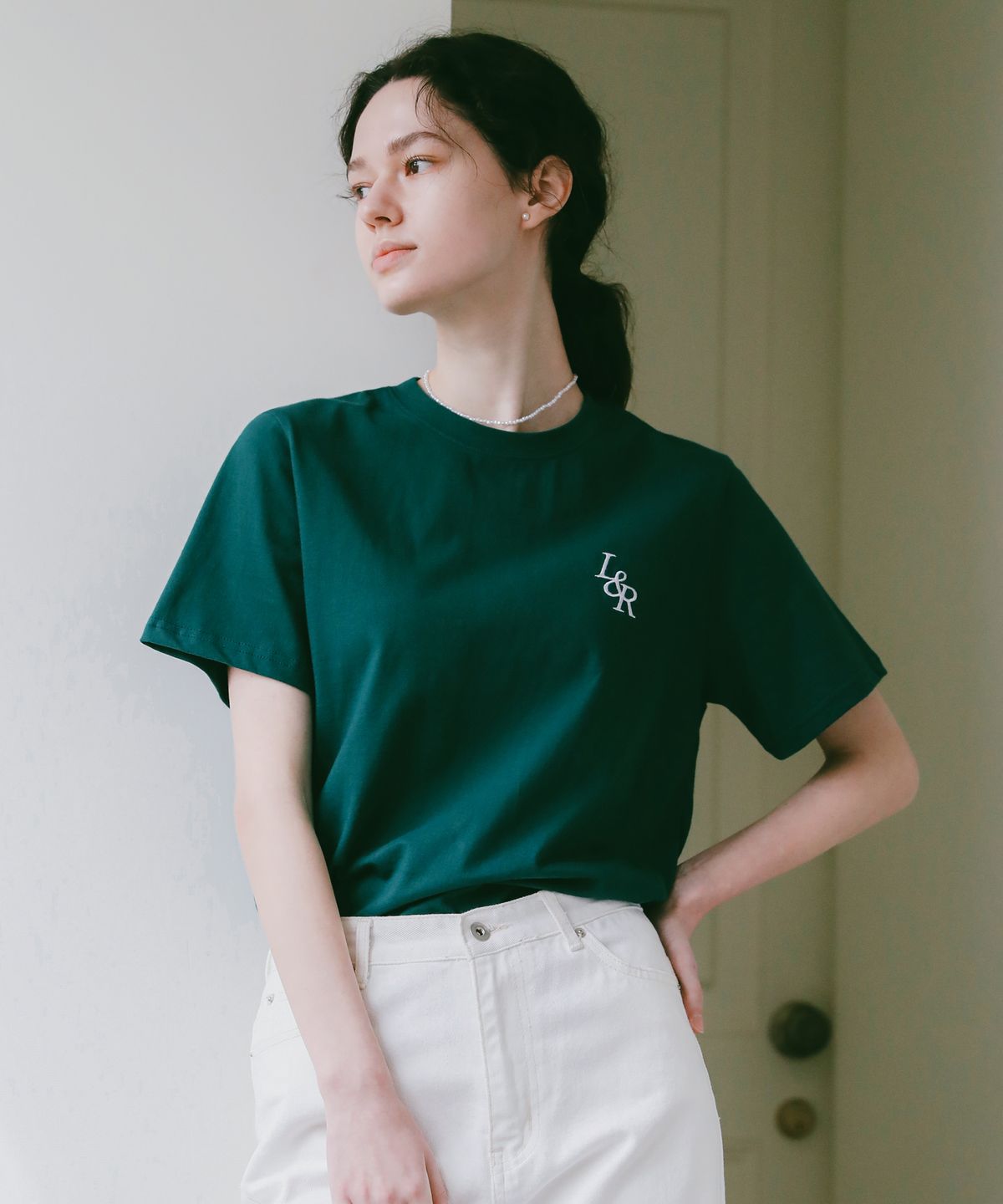 로시로우(LOSSYROW) Signature Logo Half-Sleeve T-shirt Deep Green
