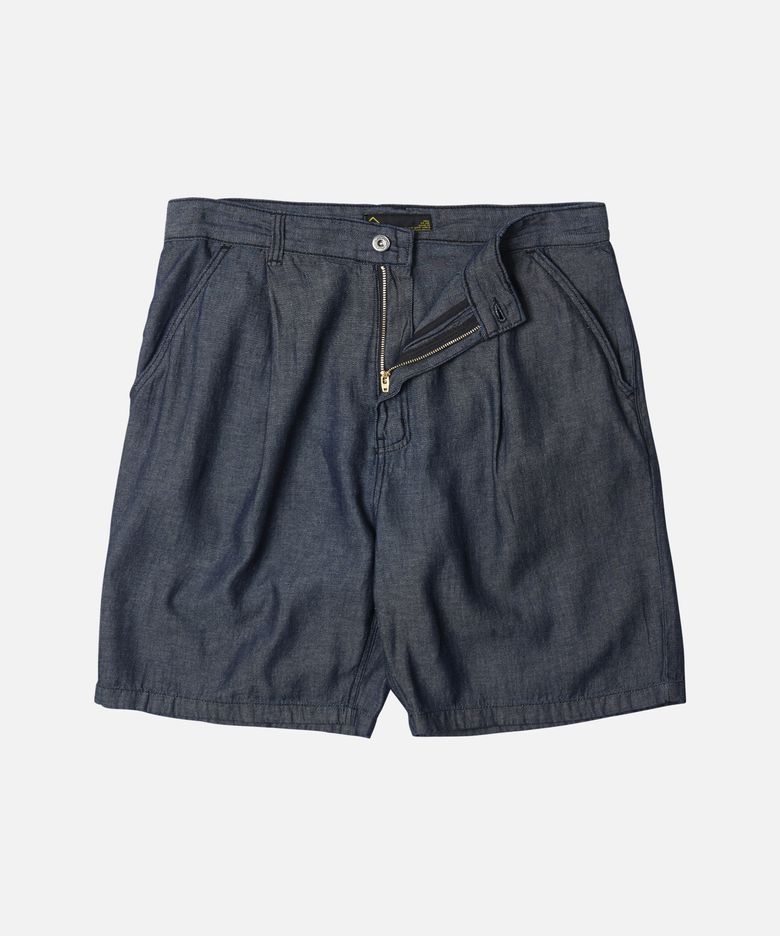 LINEN DENIM ONE TUCK BERMUDA PANTS _ INDIGO