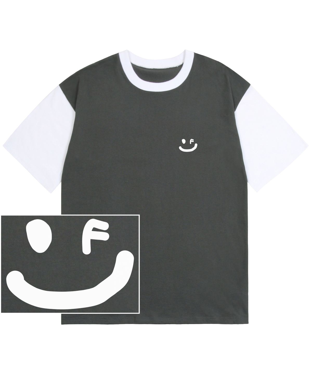 그레이버(GRAVER) [UNISEX]스몰 드로잉스마일 배색 반팔티_차콜