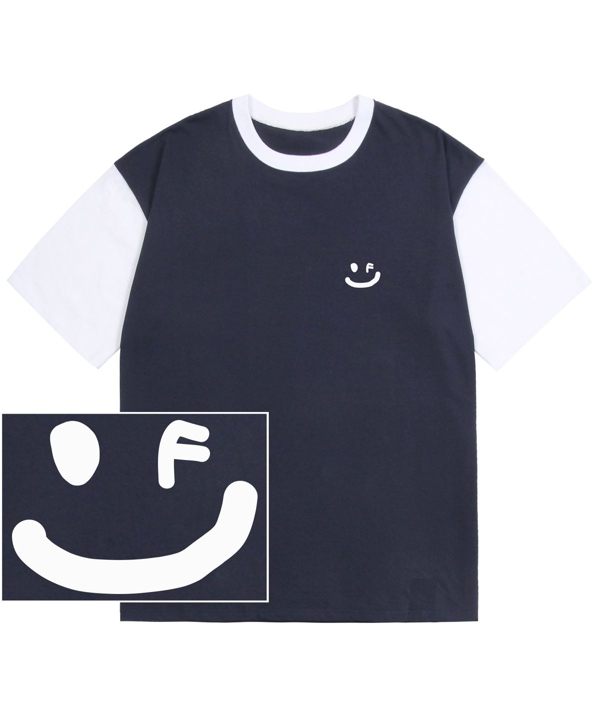 그레이버(GRAVER) [UNISEX]스몰 드로잉스마일 배색 반팔티_네이비