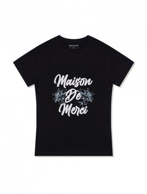 우먼즈 플라워 스판싱글 저지 반소매 티셔츠 블랙(FCD2TS513W)