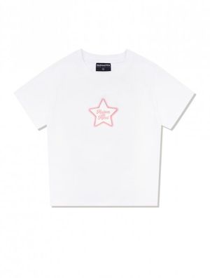 우먼즈 스타 스판싱글 저지 크롭 반소매 티셔츠 화이트핑크(FCD2TS514W)