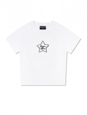 우먼즈 스타 스판싱글 저지 크롭 반소매 티셔츠 화이트블랙(FCD2TS514W)