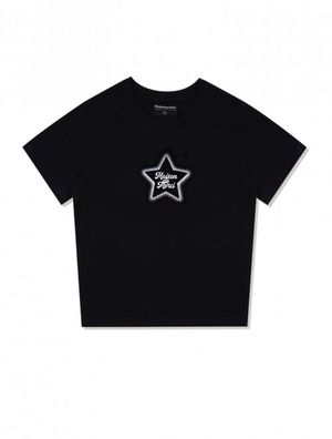 우먼즈 스타 스판싱글 저지 크롭 반소매 티셔츠 블랙화이트(FCD2TS514W)