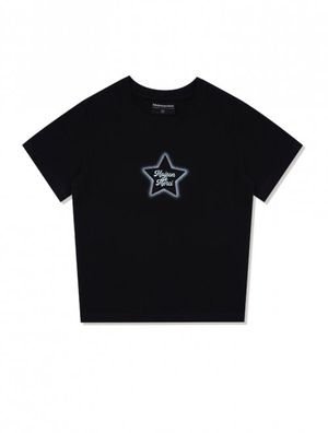 우먼즈 스타 스판싱글 저지 크롭 반소매 티셔츠 블랙블루(FCD2TS514W)