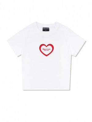 우먼즈 하트 스판싱글 저지 크롭 반소매 티셔츠 화이트레드(FCD2TS515W)