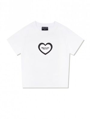 우먼즈 하트 스판싱글 저지 크롭 반소매 티셔츠 화이트블랙(FCD2TS515W)