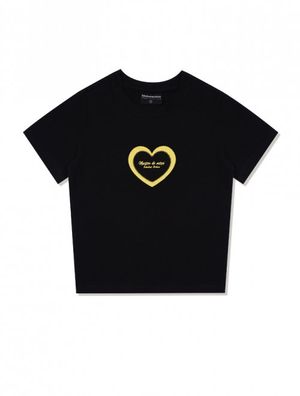 우먼즈 하트 스판싱글 저지 크롭 반소매 티셔츠 블랙옐로우(FCD2TS515W)