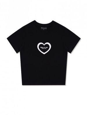 우먼즈 하트 스판싱글 저지 크롭 반소매 티셔츠 블랙화이트(FCD2TS515W)