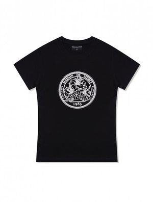 우먼즈 르 리스 발포 싱글스판 저지 반소매 티셔츠 블랙(FCD2TS518W)