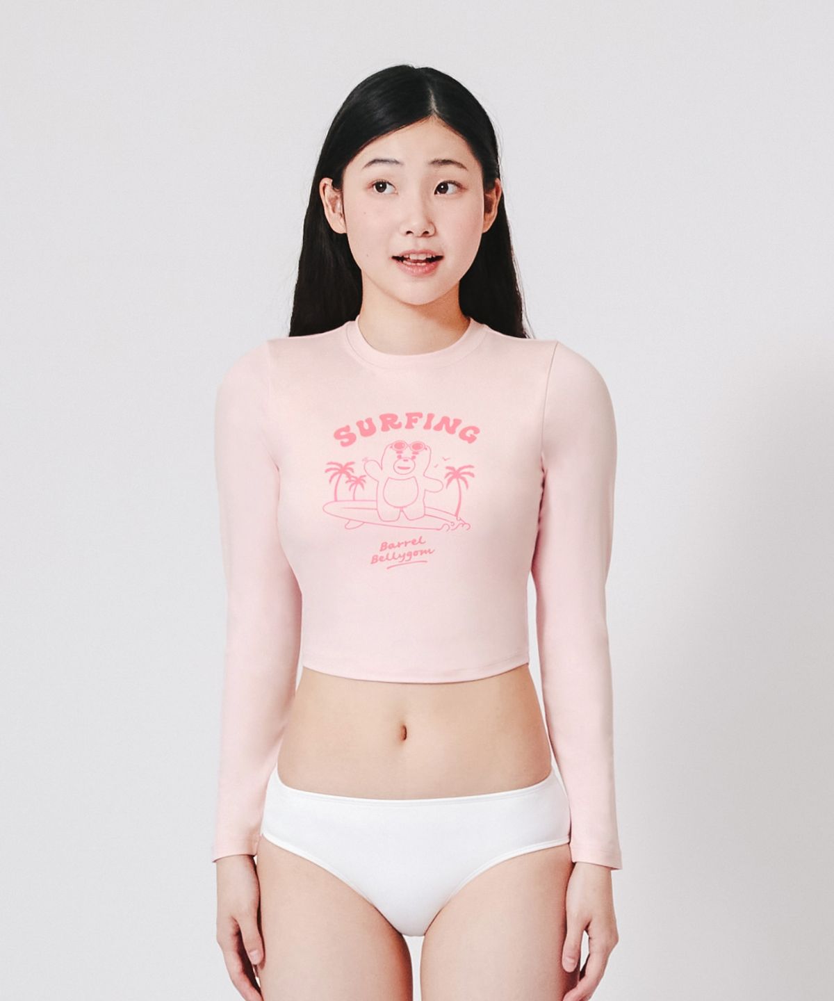 배럴(BARREL) 배럴X벨리곰 우먼 크롭 래쉬가드 파우더핑크 (B3SWWCR099PDP)