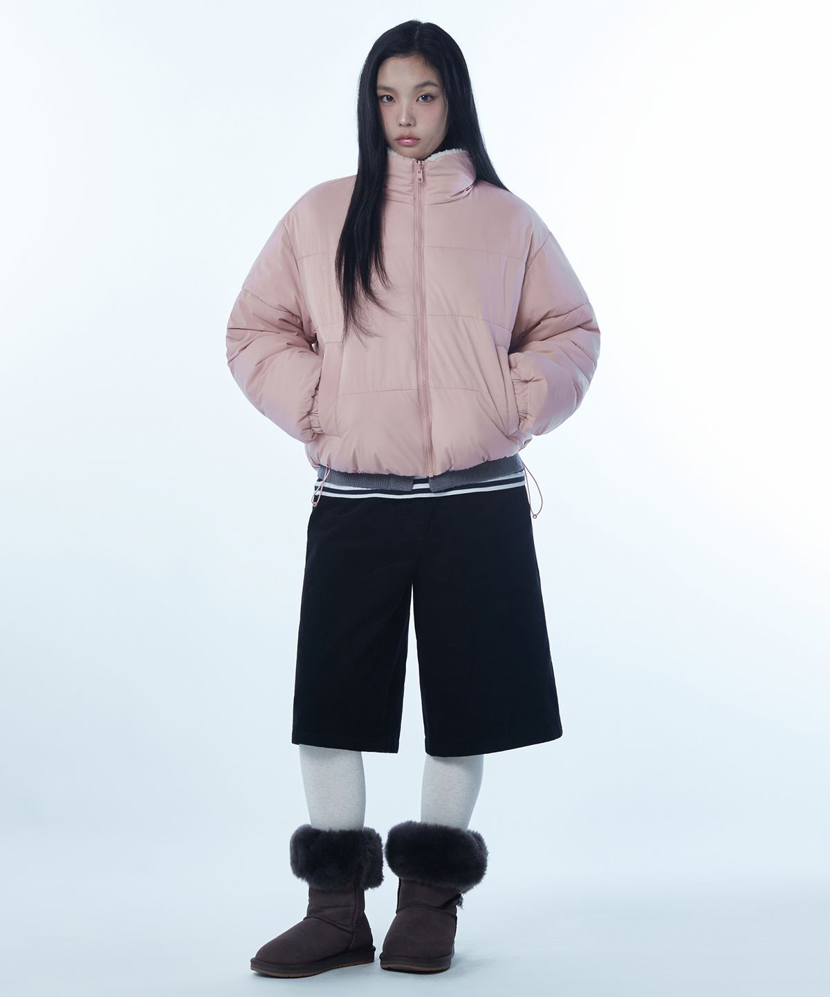 무신사 스탠다드 우먼(MUSINSA STANDARD WOMAN) 우먼즈 데일리 푸퍼 리버서블 플리스 숏 패딩 재킷 [핑크/크림]