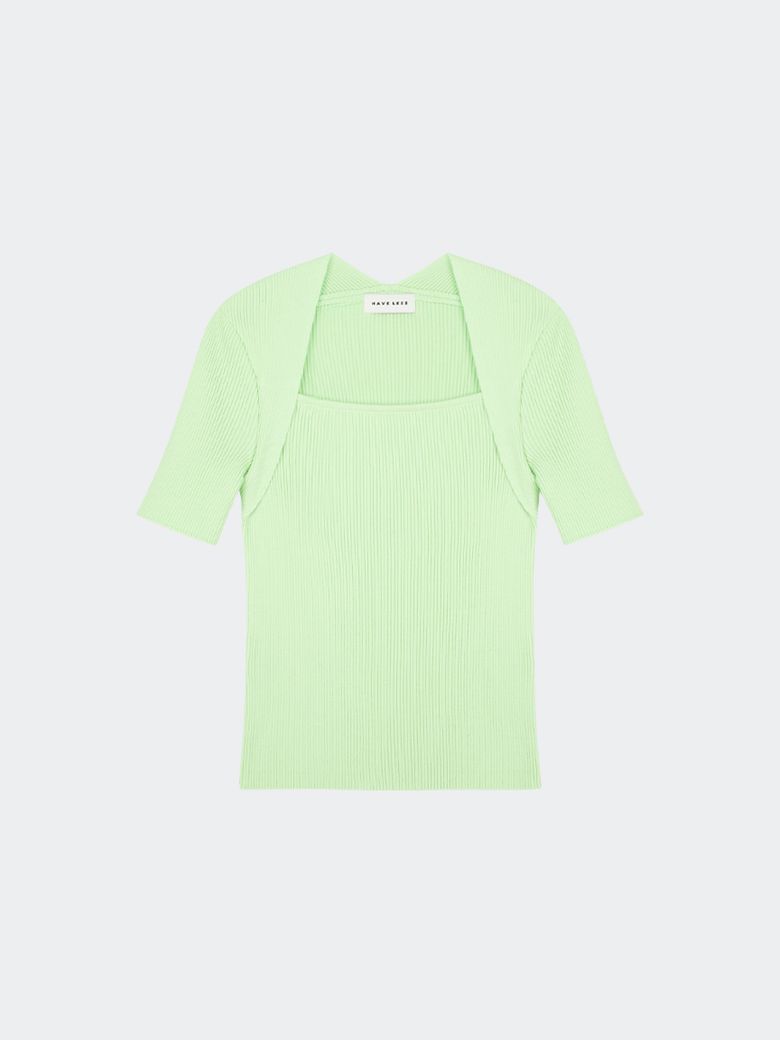 ELLA MODAL SQUARE NECK KNIT TOP LIME