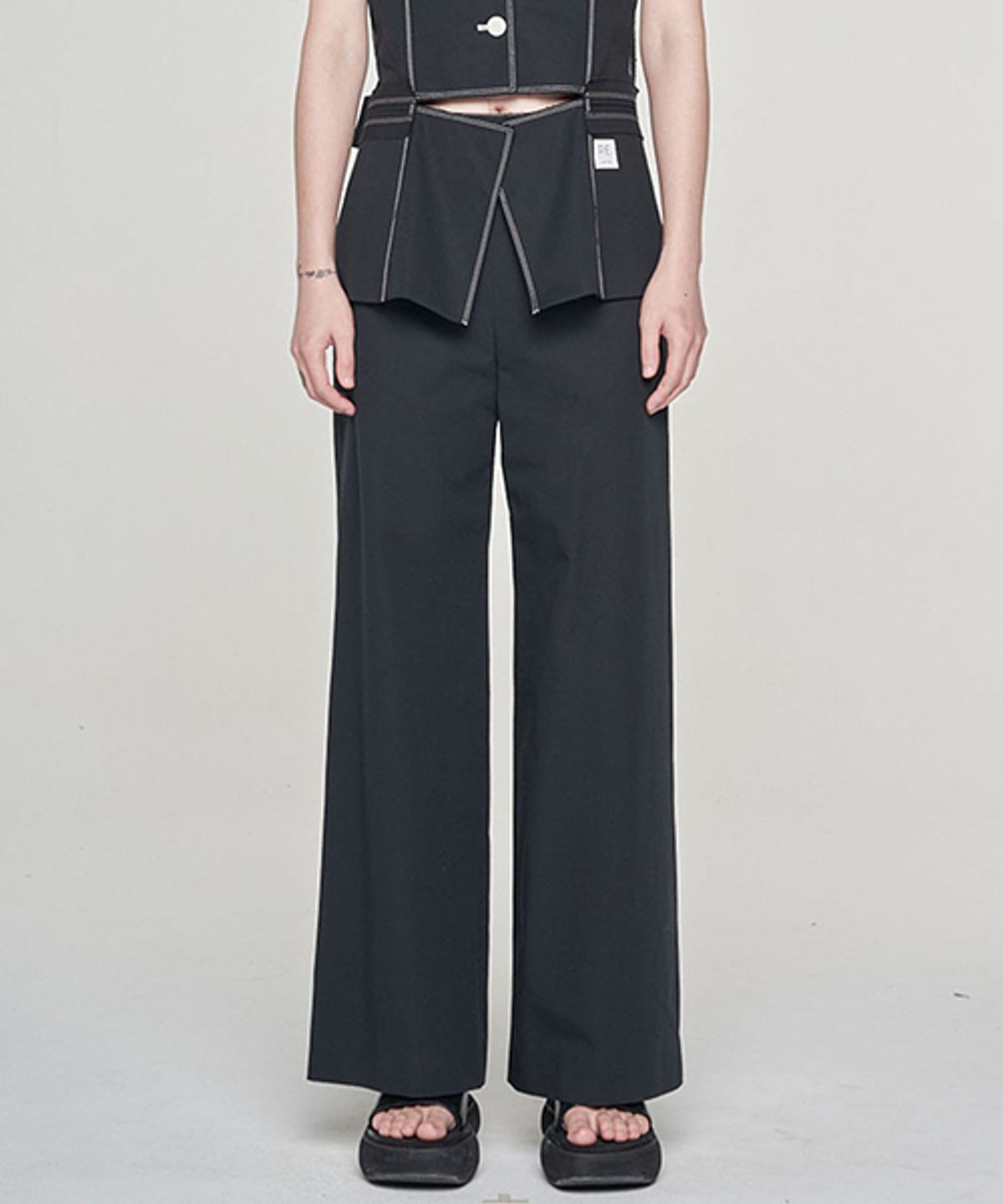래코드(RECODE) [여성] Two Buttons Linen Wide Pants_RQPAS23546BKX
