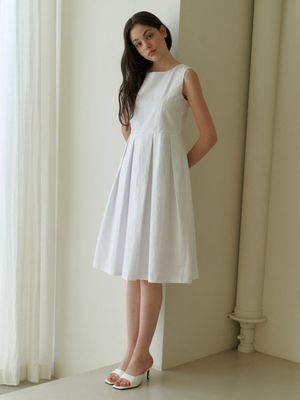 Basic cotton pleats dress - white