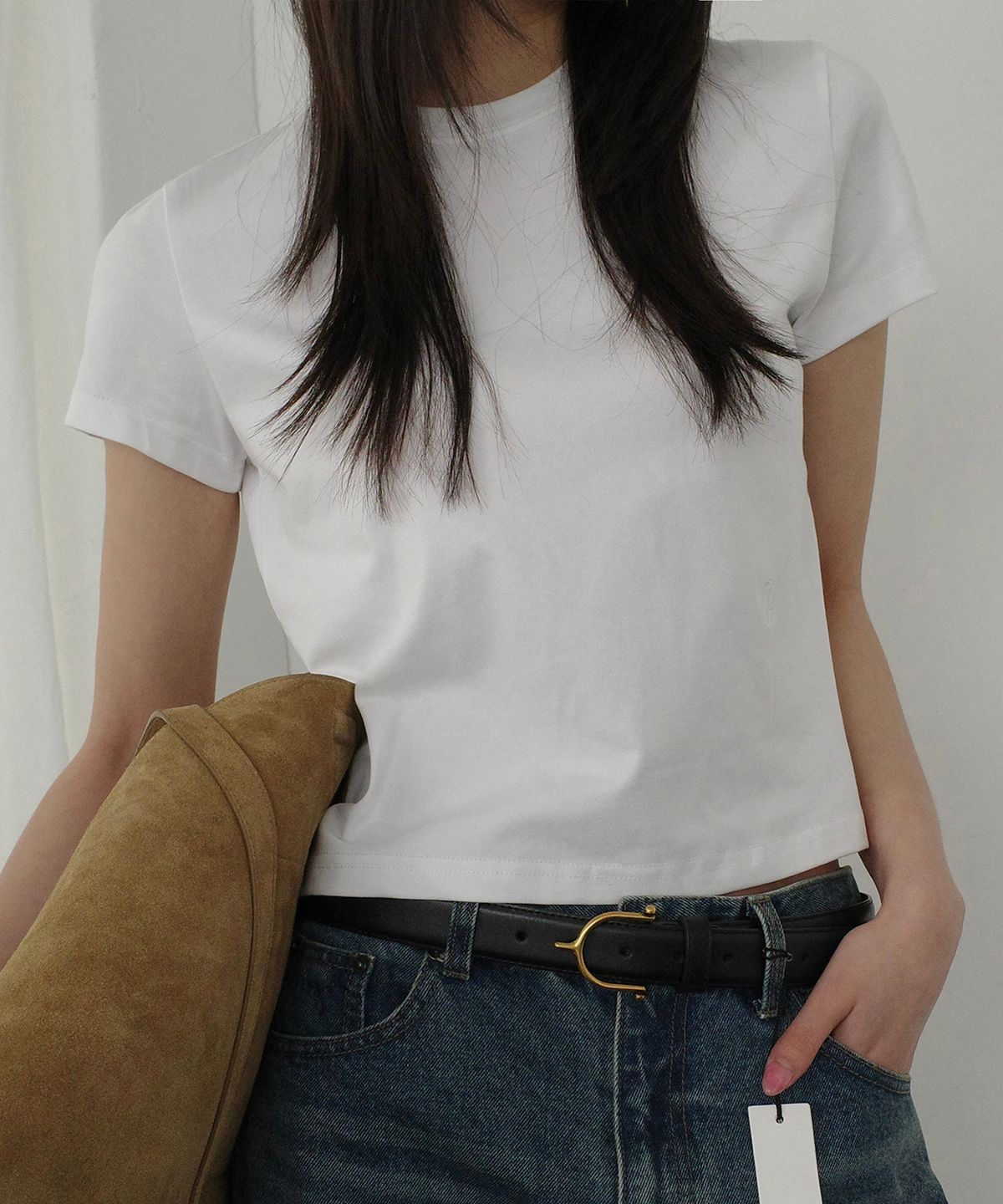 노이어 포 우먼(NOIRER FOR WOMAN) 수피마 코튼 럭스 크롭 티셔츠 (화이트)