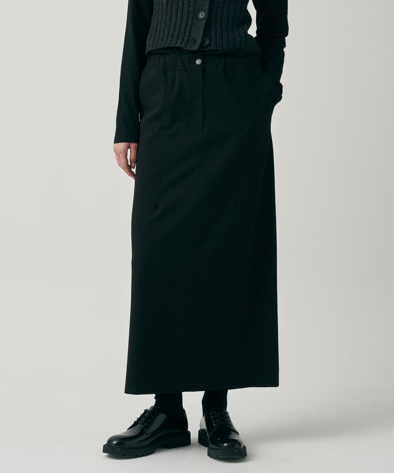 【BAON】Yanpi Banding Cotton Slit Long Skirt MUSINSA | MOTT Slit Band Long Skirt-Black