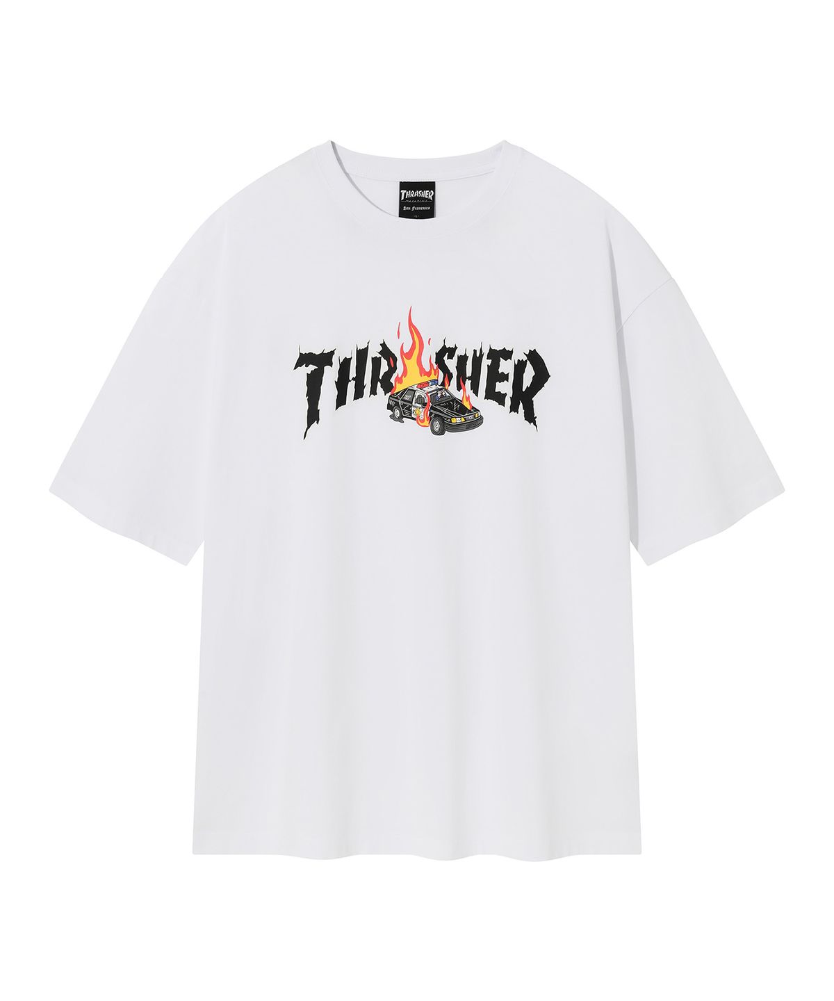 트레셔(THRASHER) 버닝카 반팔 티셔츠 화이트
