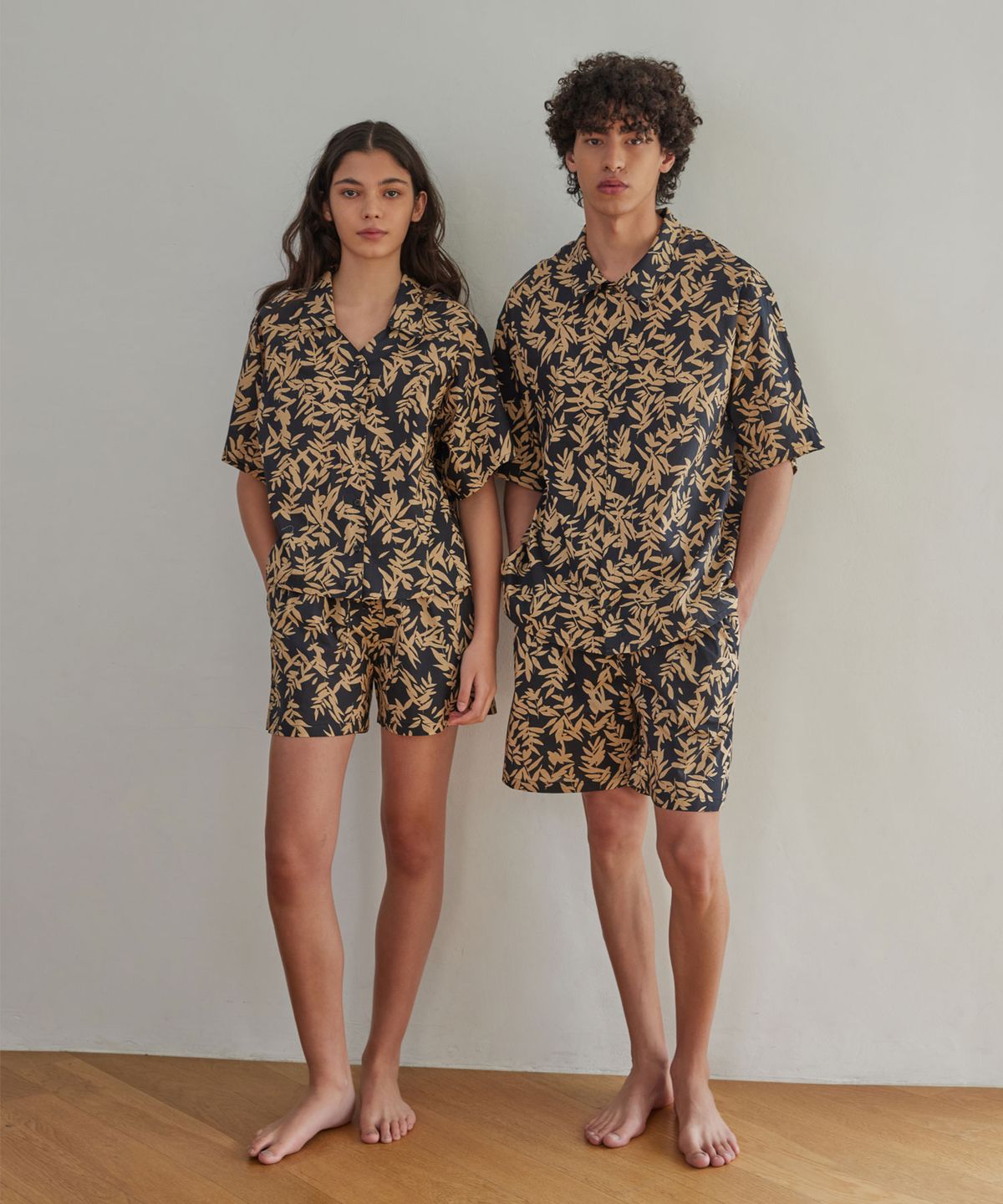 아템포(ATEMPO) BALI PAJAMA COUPLE SET_leaf sugarblack
