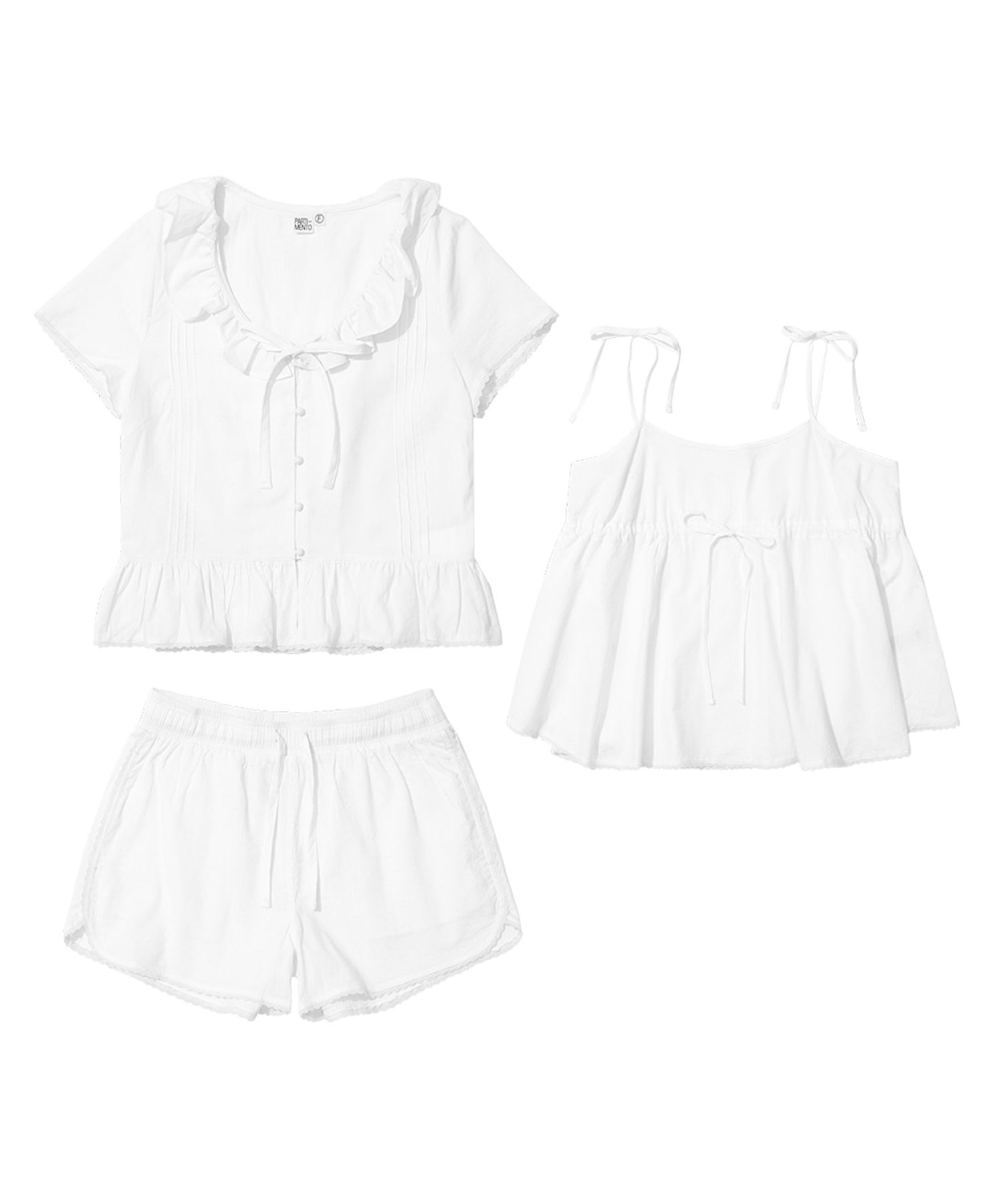 MUSINSA | PARTIMENTO WOMEN [SET] Ruffle Blouse + Strap