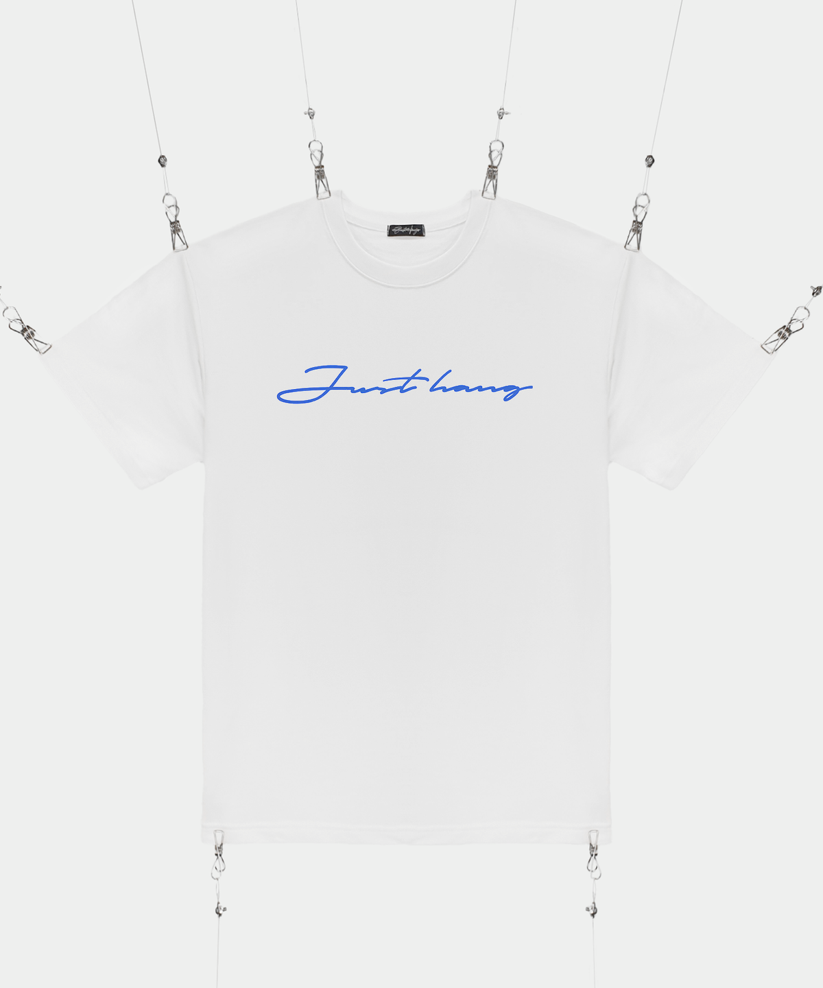 저스트행(JUSTHANG) 블루 2nd 로고 오버핏 블랙 반팔티