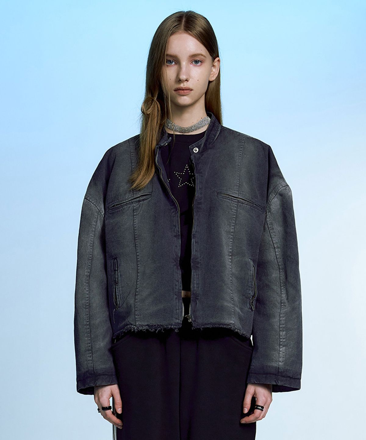 슬로우가먼츠(SLLOW GARMENTS) BIKER DYED COTTON JACKET