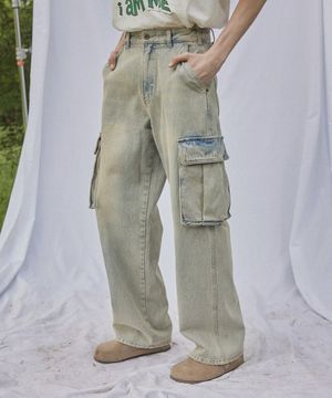 파번 7511 카고 와이드핏 더스티 라이트인디고 데님팬츠