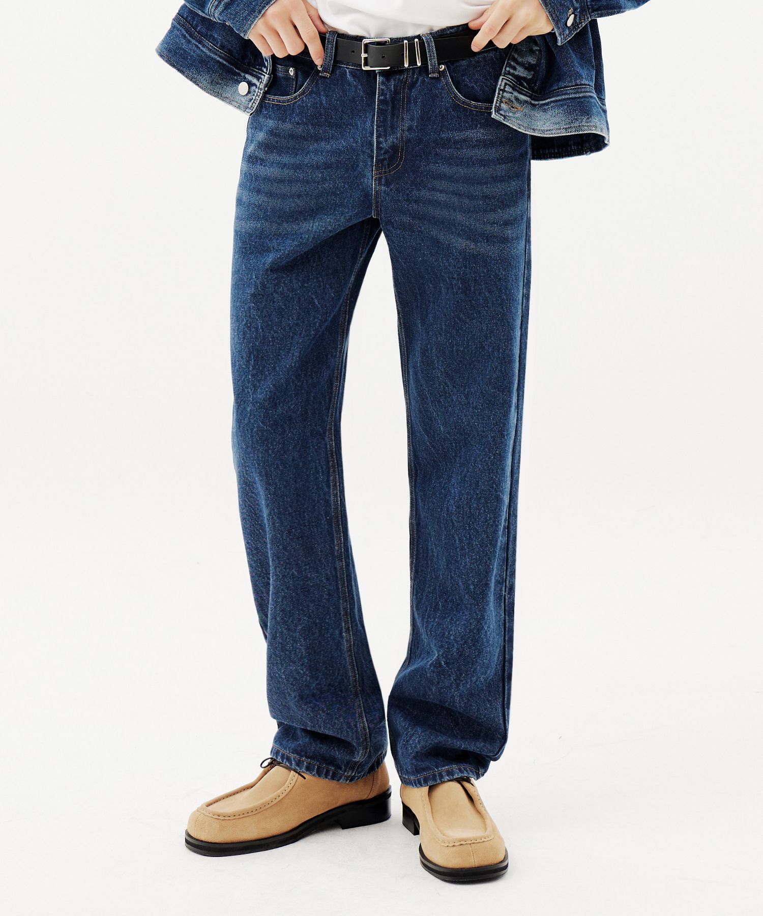 ★TRILLION★ Biostone washed wide denim pants DEEP BLUE TRSD MUSINSA | TRILLION Biostone Wash Straight Denim Pants_DEEP BLUE