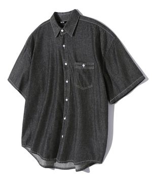 스톤 워싱 오버핏 데님 반팔 셔츠 (DEEP GRAY)