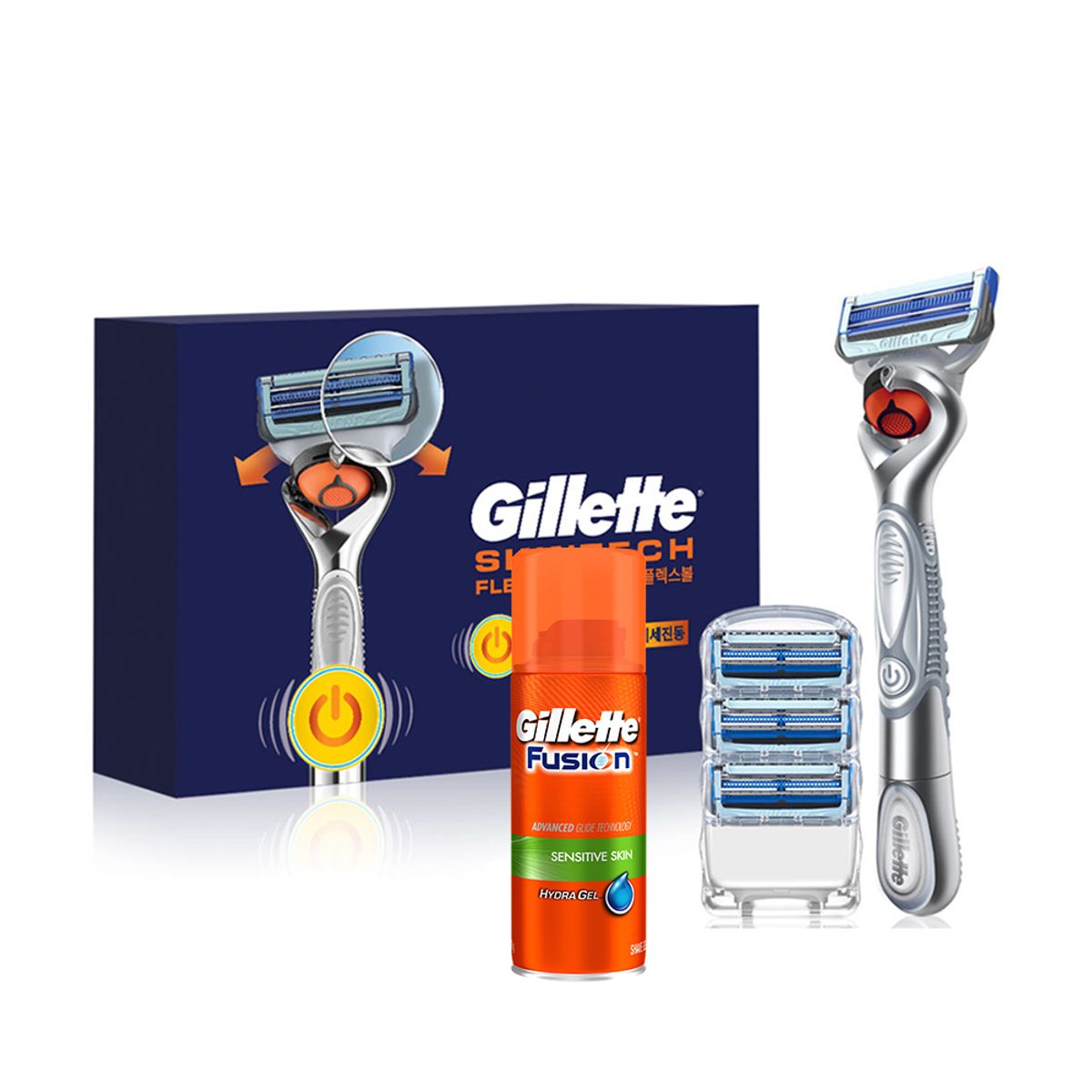 질레트(GILLETTE) 스킨텍 파워 면도기 핸들1 + 면도날 4입 + 미니젤 증정
