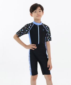 남아동 올인원 집업 반팔 5부 래쉬가드 수영복 FISH BK B_1O065