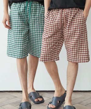 이지 체크 파자마 팬츠 7부 남녀공용