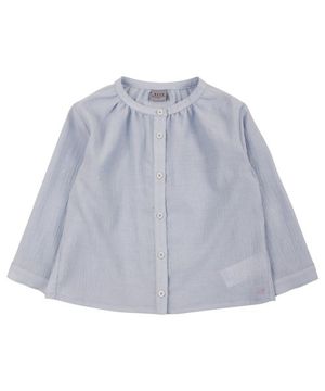 스카이블루 스탠드 카라 크링클 블라우스