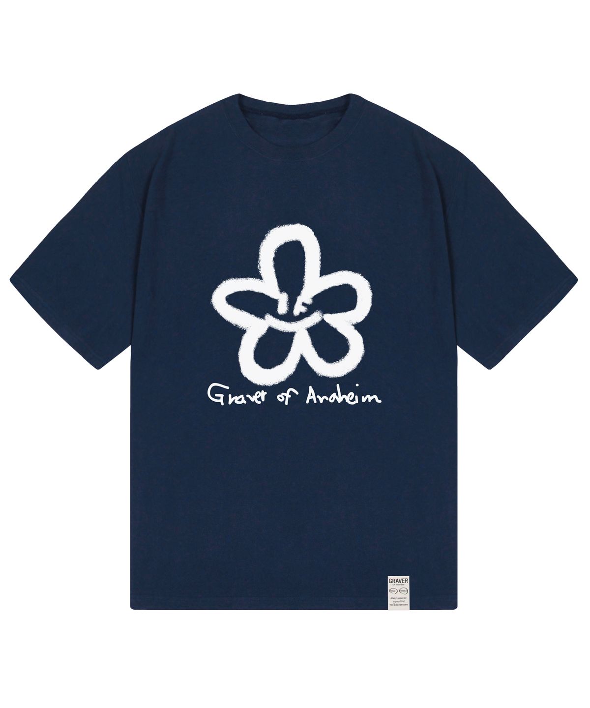 그레이버(GRAVER) [UNISEX]빅 스프레이 플라워스마일 드로잉로고 반팔티_네이비