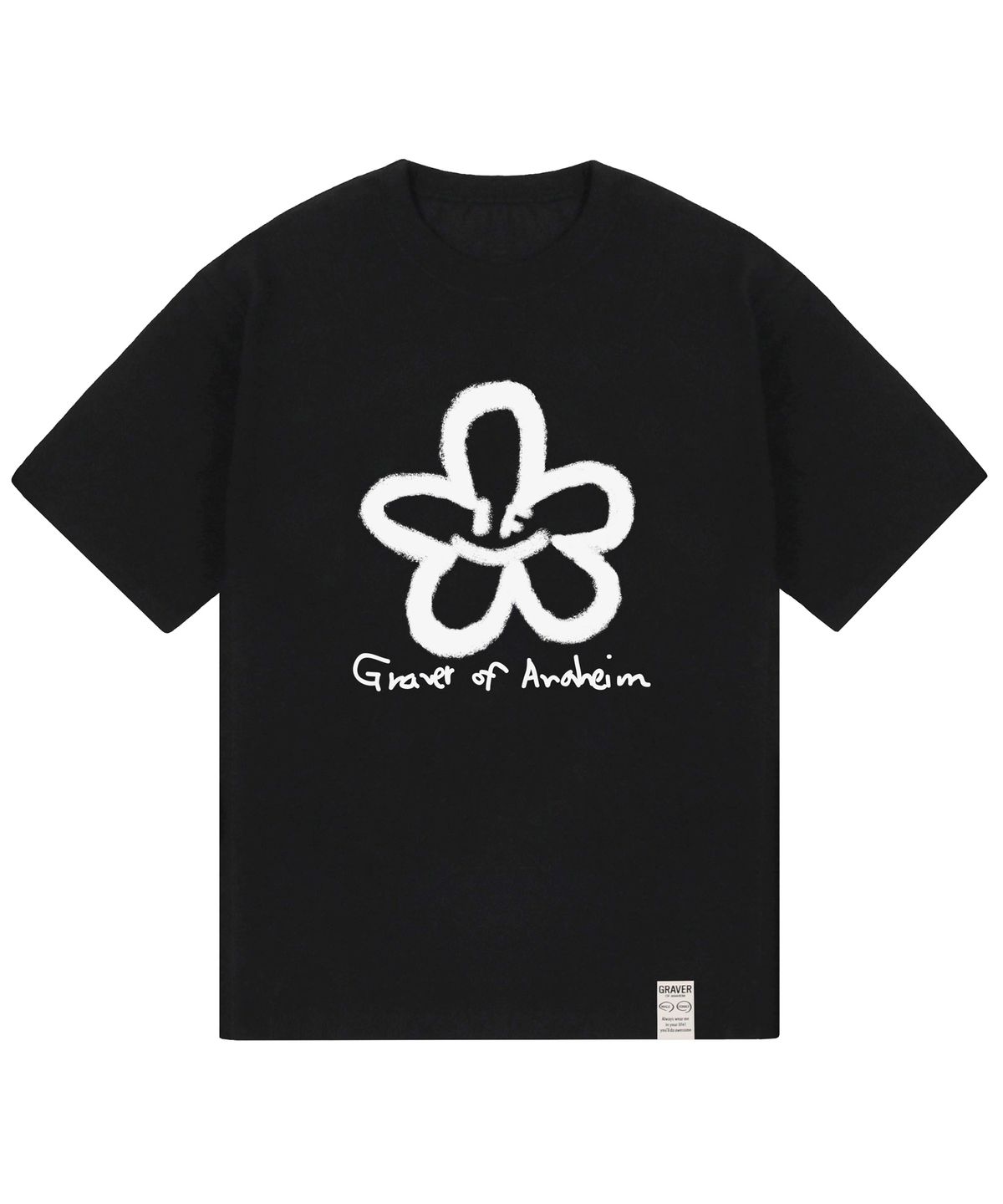 그레이버(GRAVER) [UNISEX]빅 스프레이 플라워스마일 드로잉로고 반팔티_블랙