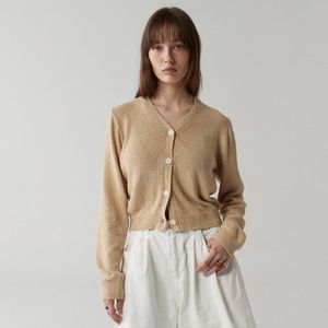 부클 자수 가디건 -딥베이지