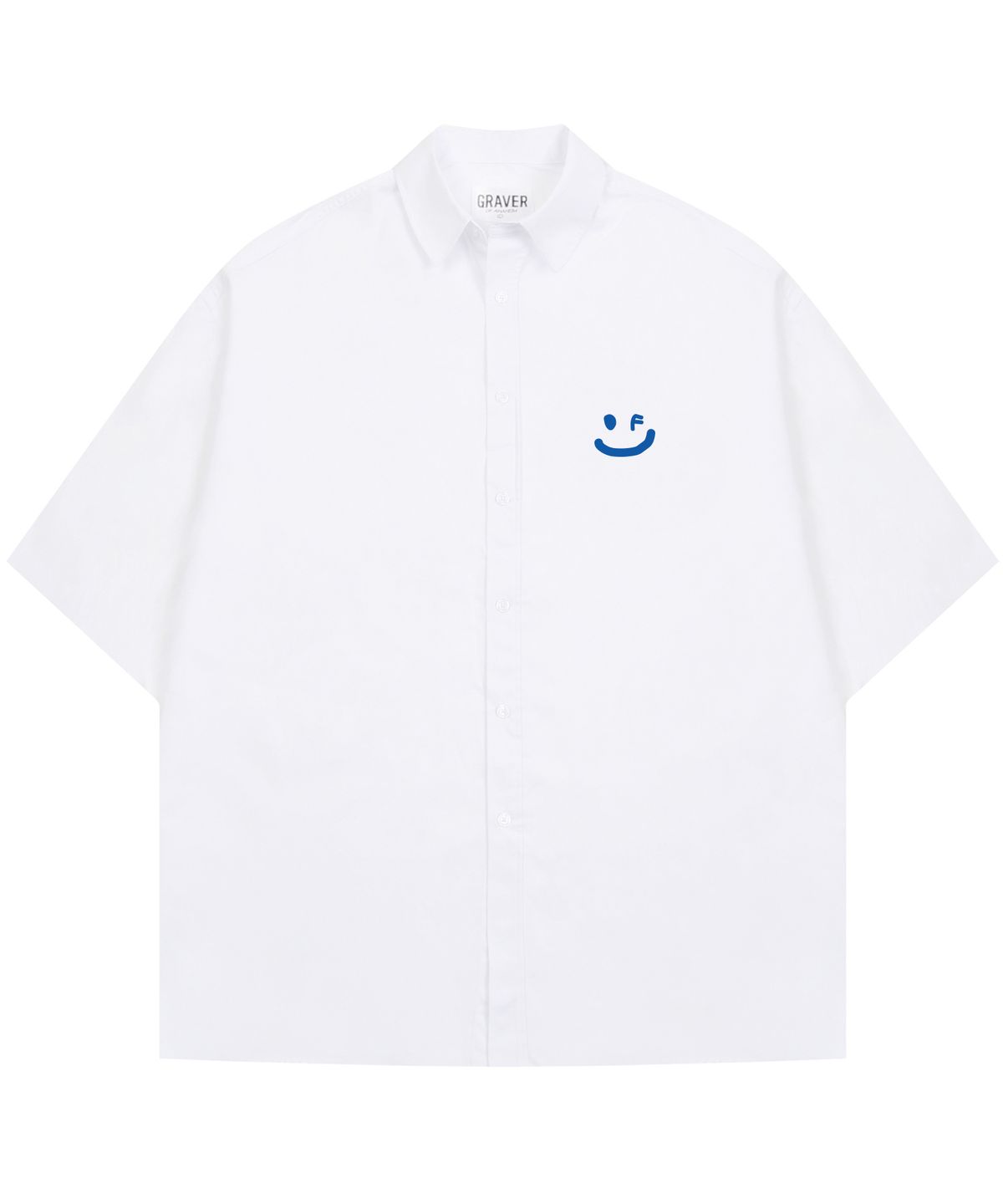 그레이버(GRAVER) [UNISEX]스몰 드로잉스마일 오버핏 반팔셔츠_화이트