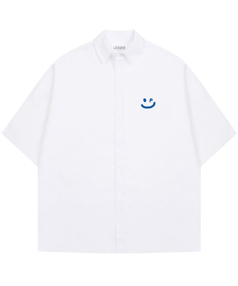 [UNISEX]스몰 드로잉스마일 오버핏 반팔셔츠_화이트